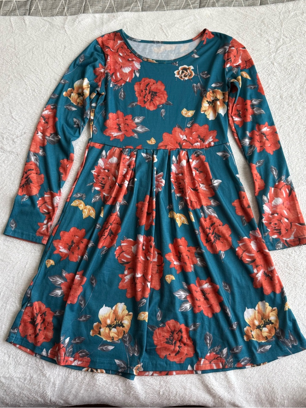 Women's  Floral Long Sleeve A-Line Dress Small